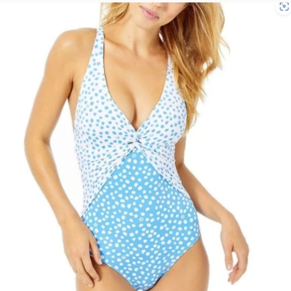 NWT Lilly Pulitzer Malvie Zanzibar Blue Lilly's Dot One Piece Swimsuit size 4